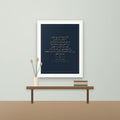 Ayat al-Kursi Arabic calligraphy print in gold on navy